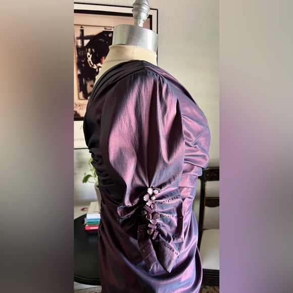 NWT Tadashi Shoji Ruched Beaded Purple Long Maxi Formal MOB Dress ~ Sz 12 - Picture 5 of 16